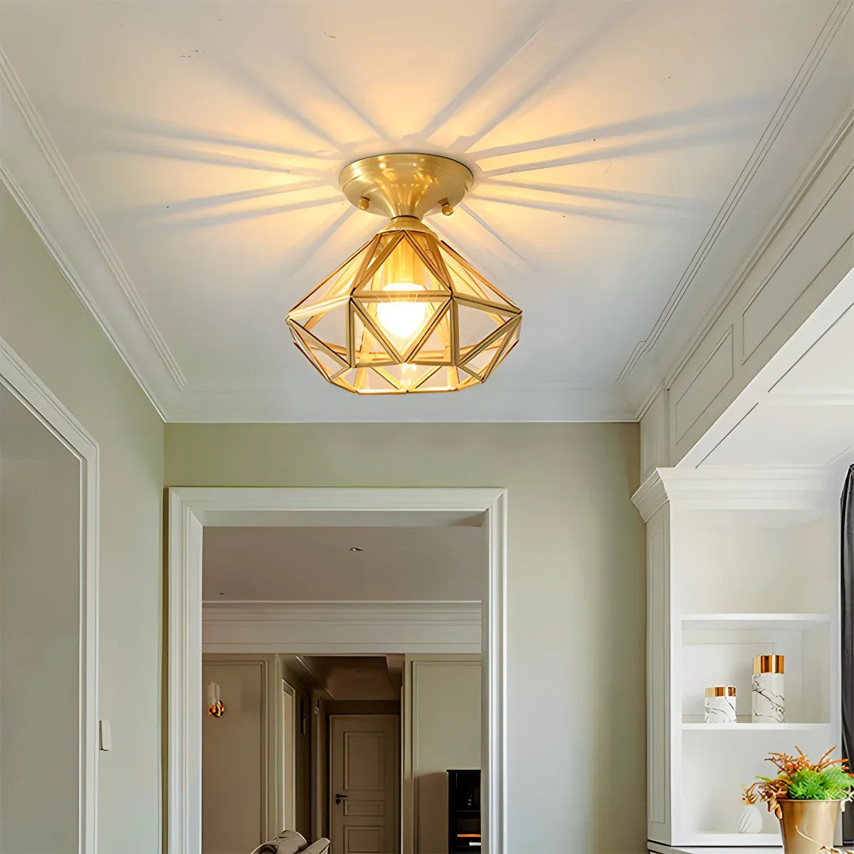 Feyran European Style Copper Glass Ceiling Lamp-A