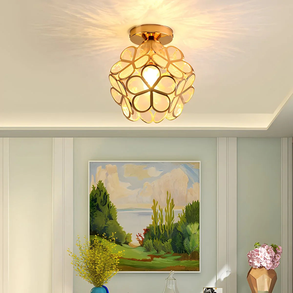 Feyran European Style Copper Glass Ceiling Lamp-E