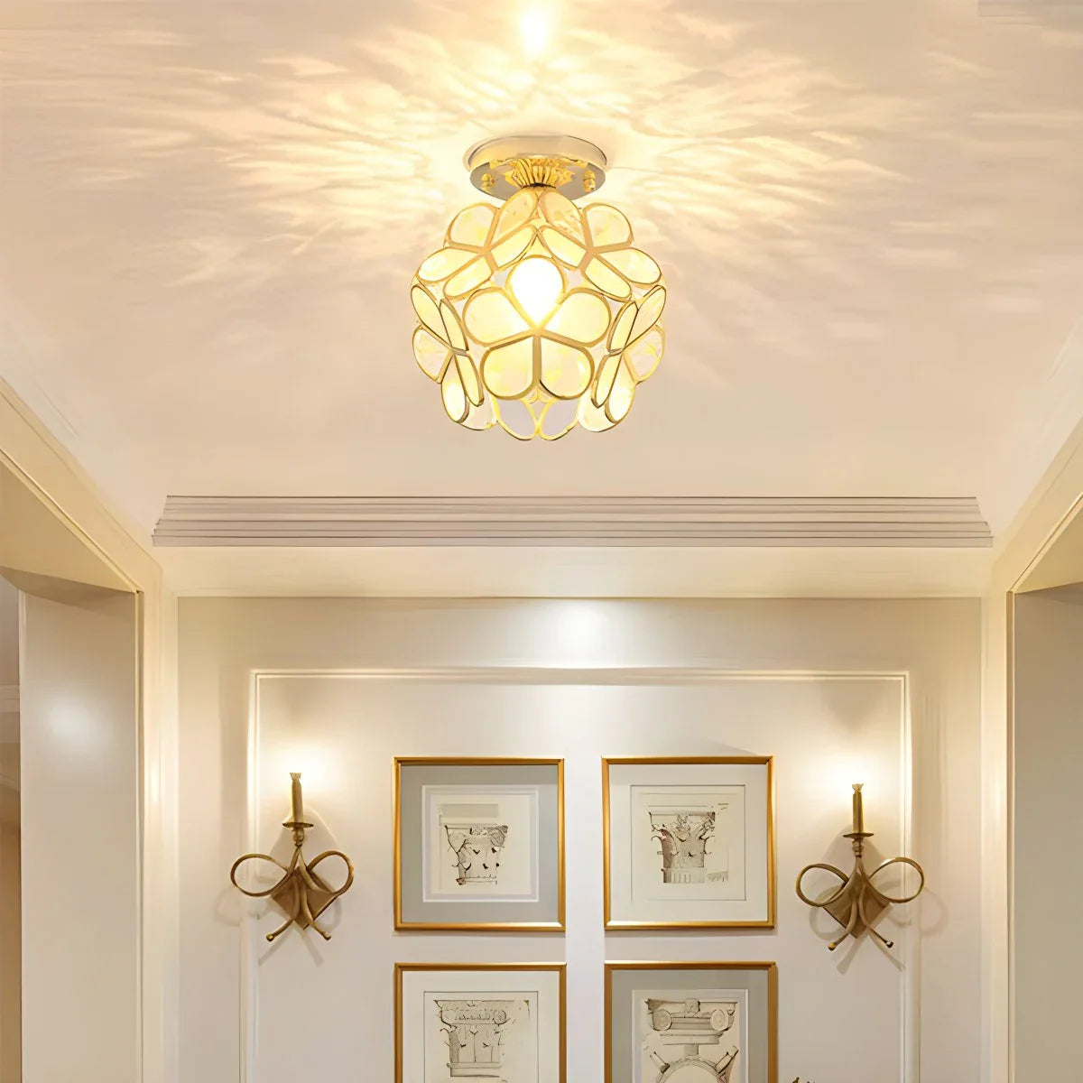 Feyran European Style Copper Glass Ceiling Lamp-E