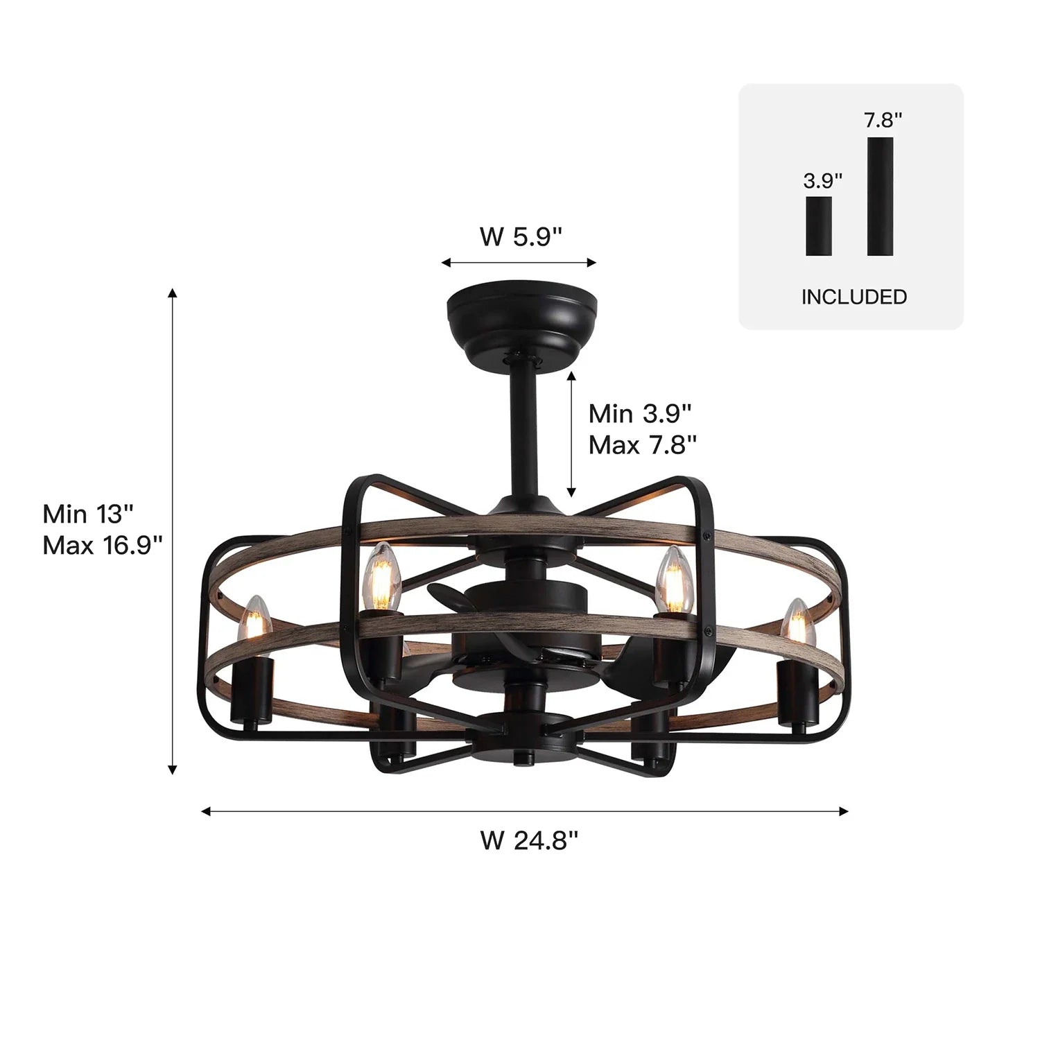 Farmhouse 25 inch Cage Ceiling Fan Light with Remote Control - Feyran