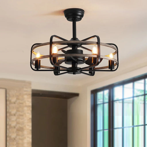 Farmhouse 25 inch Cage Ceiling Fan Light with Remote Control - Feyran
