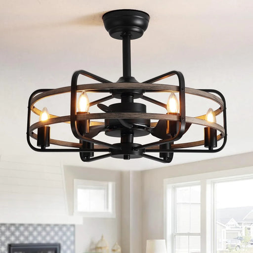 Farmhouse 25 inch Cage Ceiling Fan Light with Remote Control - Feyran