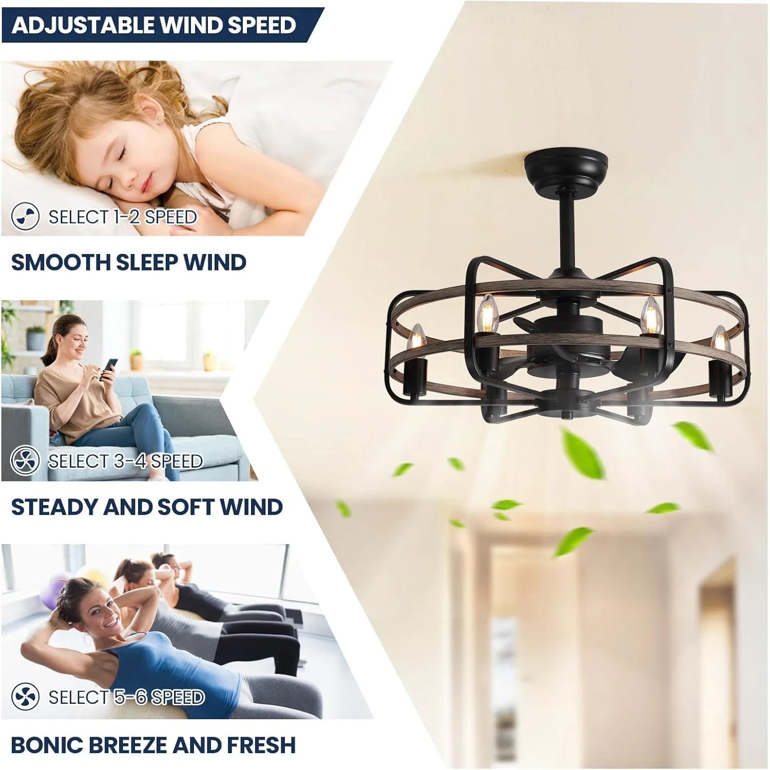 Farmhouse 25 inch Cage Ceiling Fan Light with Remote Control - Feyran