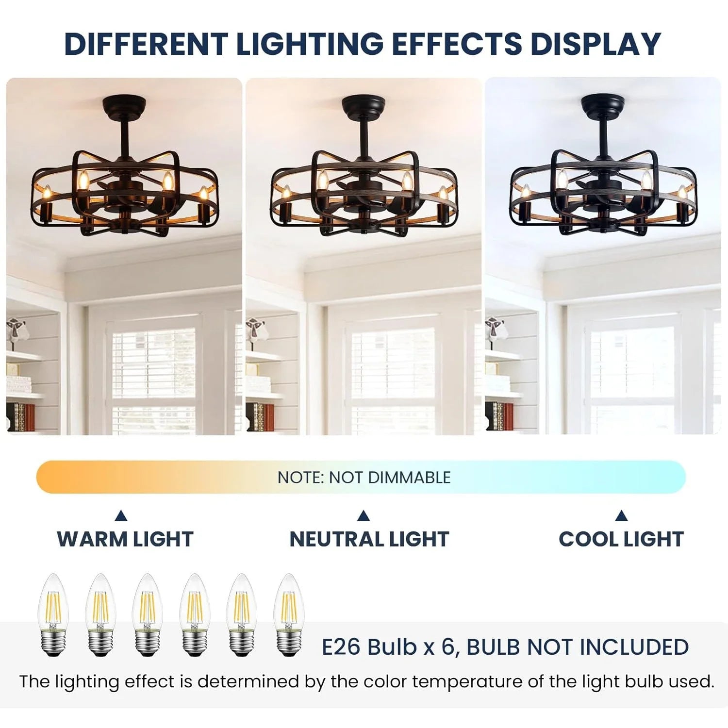 Farmhouse 25 inch Cage Ceiling Fan Light with Remote Control - Feyran