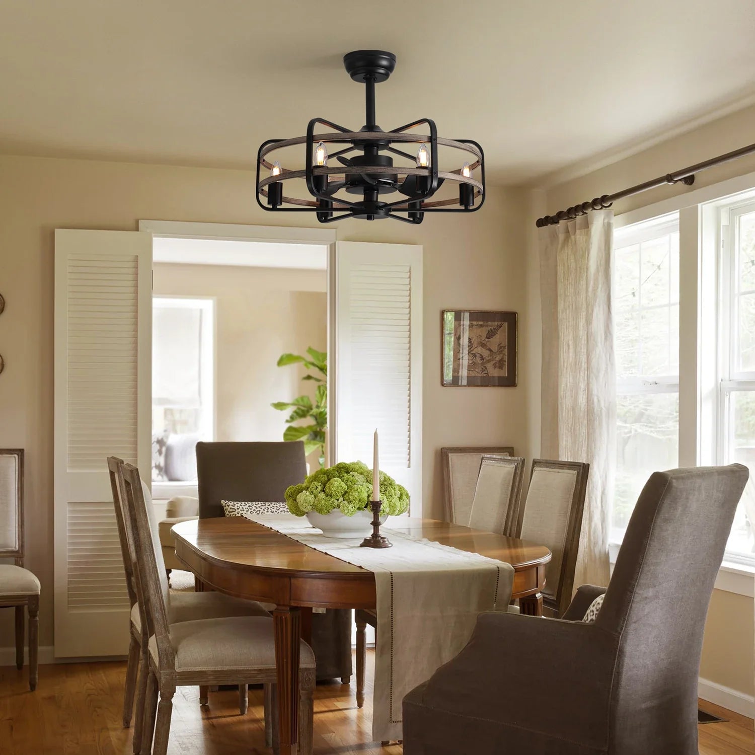 Farmhouse 25 inch Cage Ceiling Fan Light with Remote Control - Feyran