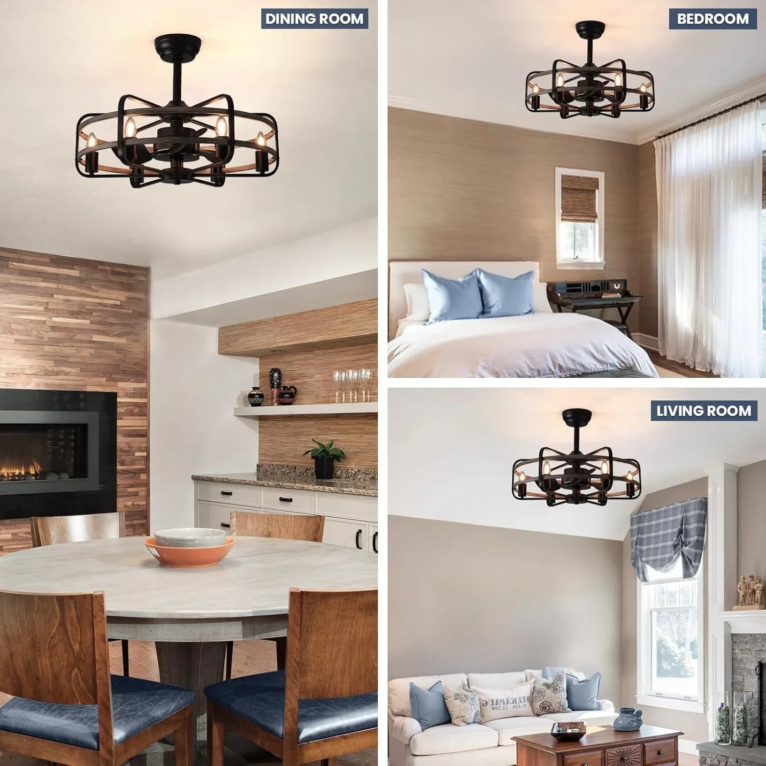 Farmhouse 25 inch Cage Ceiling Fan Light with Remote Control - Feyran