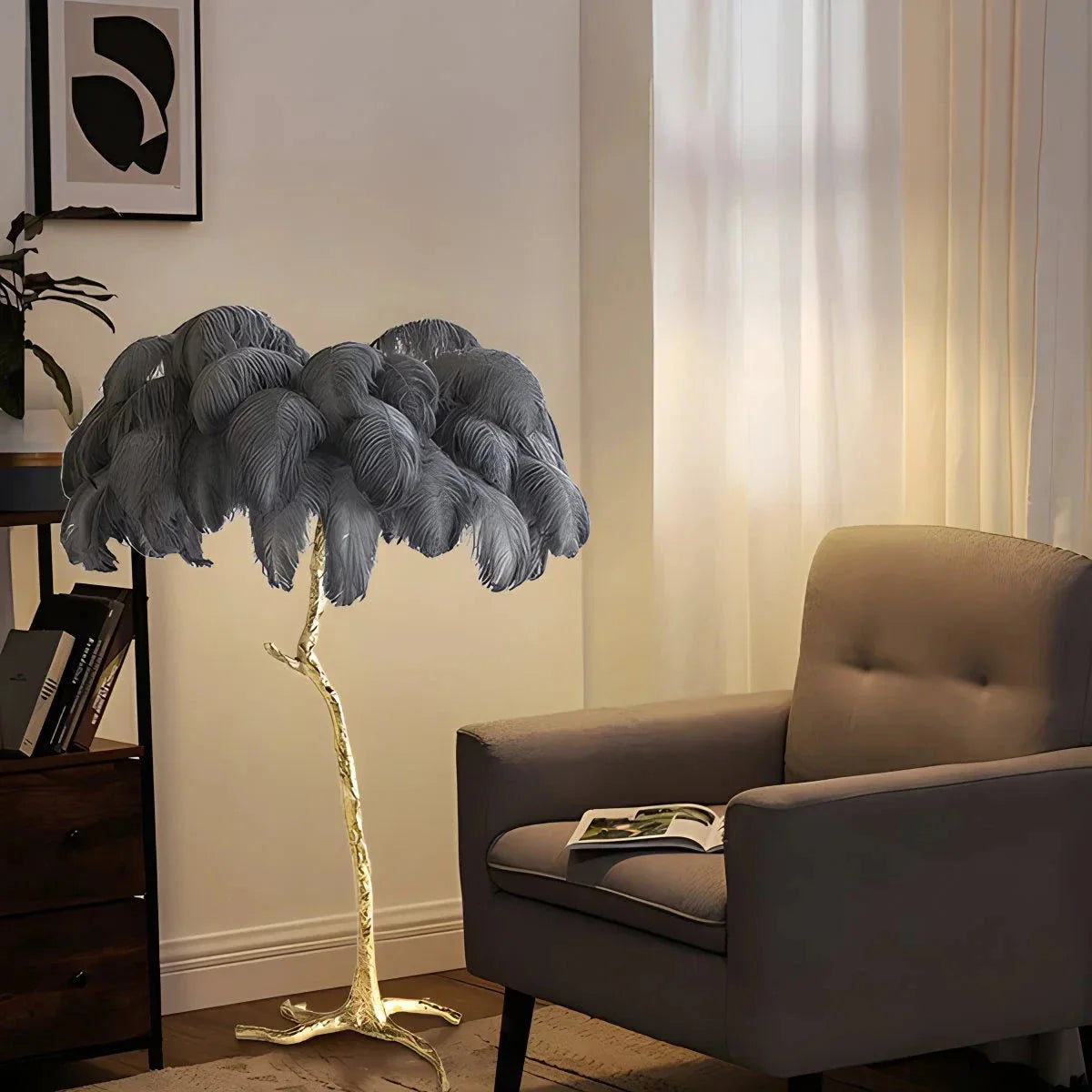 Feyran Feather Palm Tree Floor Lamp for Living Room