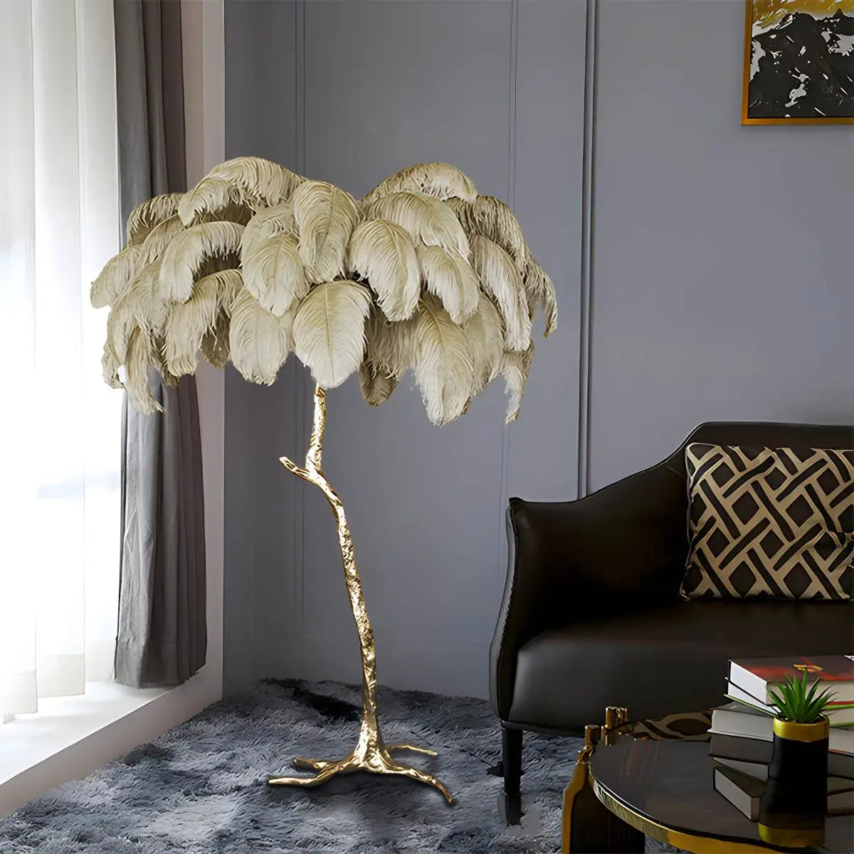 Feyran Feather Palm Tree Floor Lamp for Living Room
