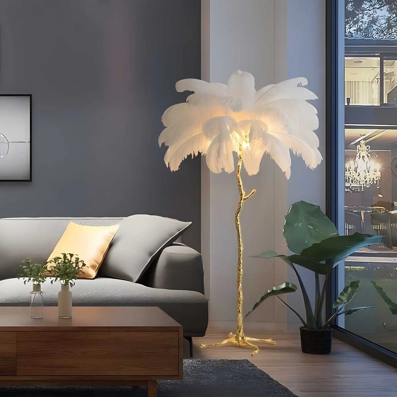 Feyran Feather Palm Tree Floor Lamp for Living Room