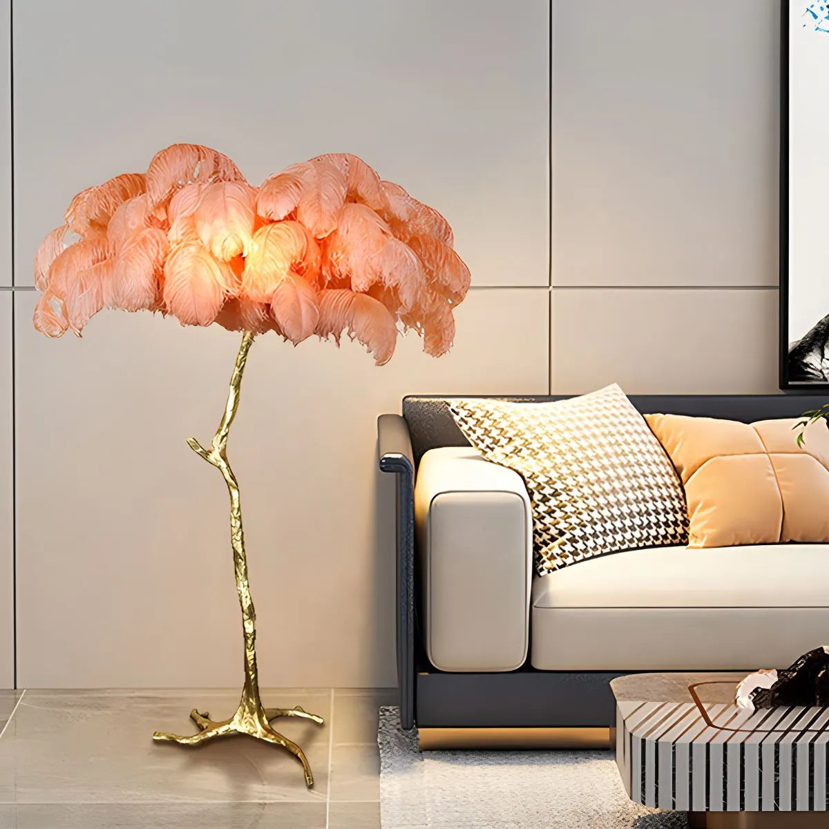 Feyran Feather Palm Tree Floor Lamp for Living Room