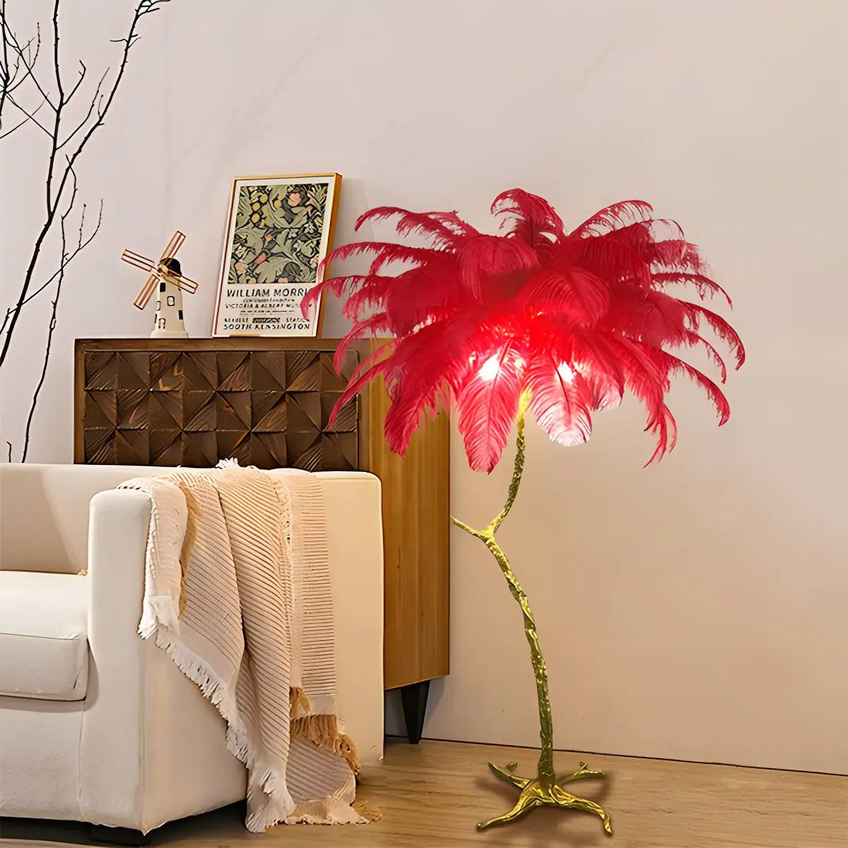 Feyran Feather Palm Tree Floor Lamp for Living Room