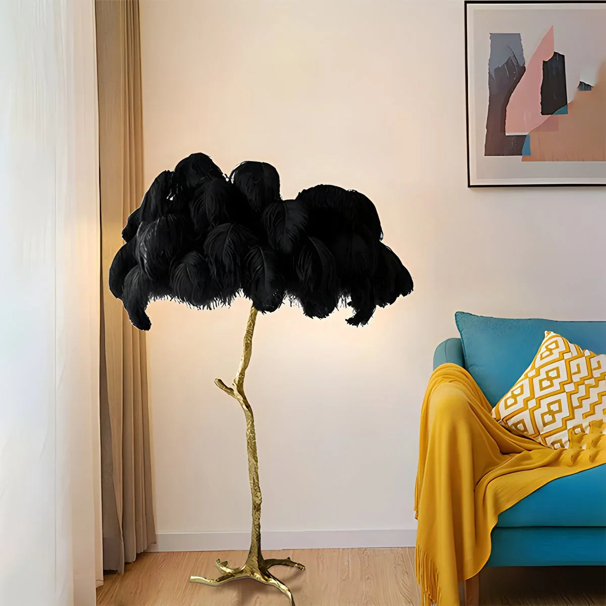 Feyran Feather Palm Tree Floor Lamp for Living Room