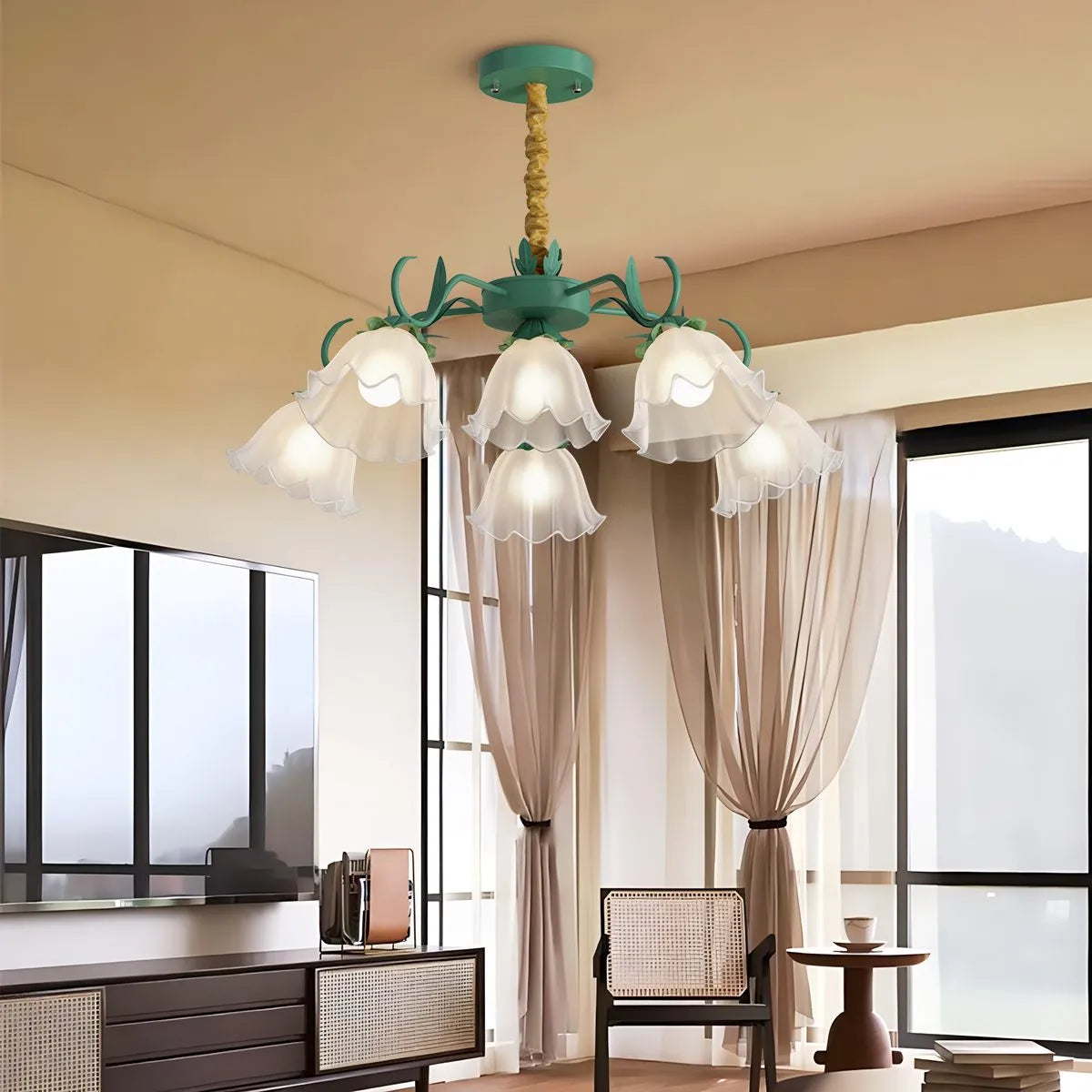 Feyran American Retro Pastoral Style Flower Chandelier