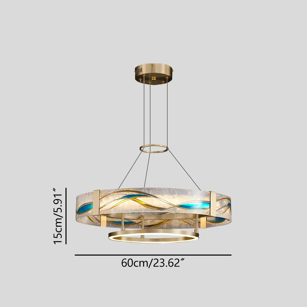 Feyran Enamel Round Brass Chandelier for Dining Area
