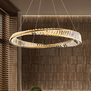 Gold Irregular Ring Crystal LED Chandelier Multiple Ring Options Close Up