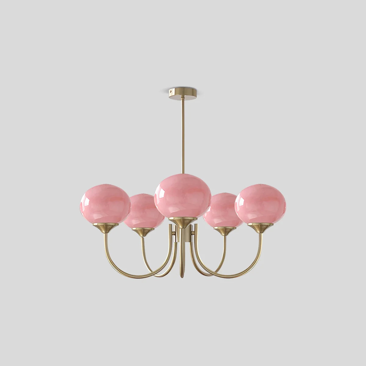 Feyran Pink Glass Globe Arm Chandelier for Living Room