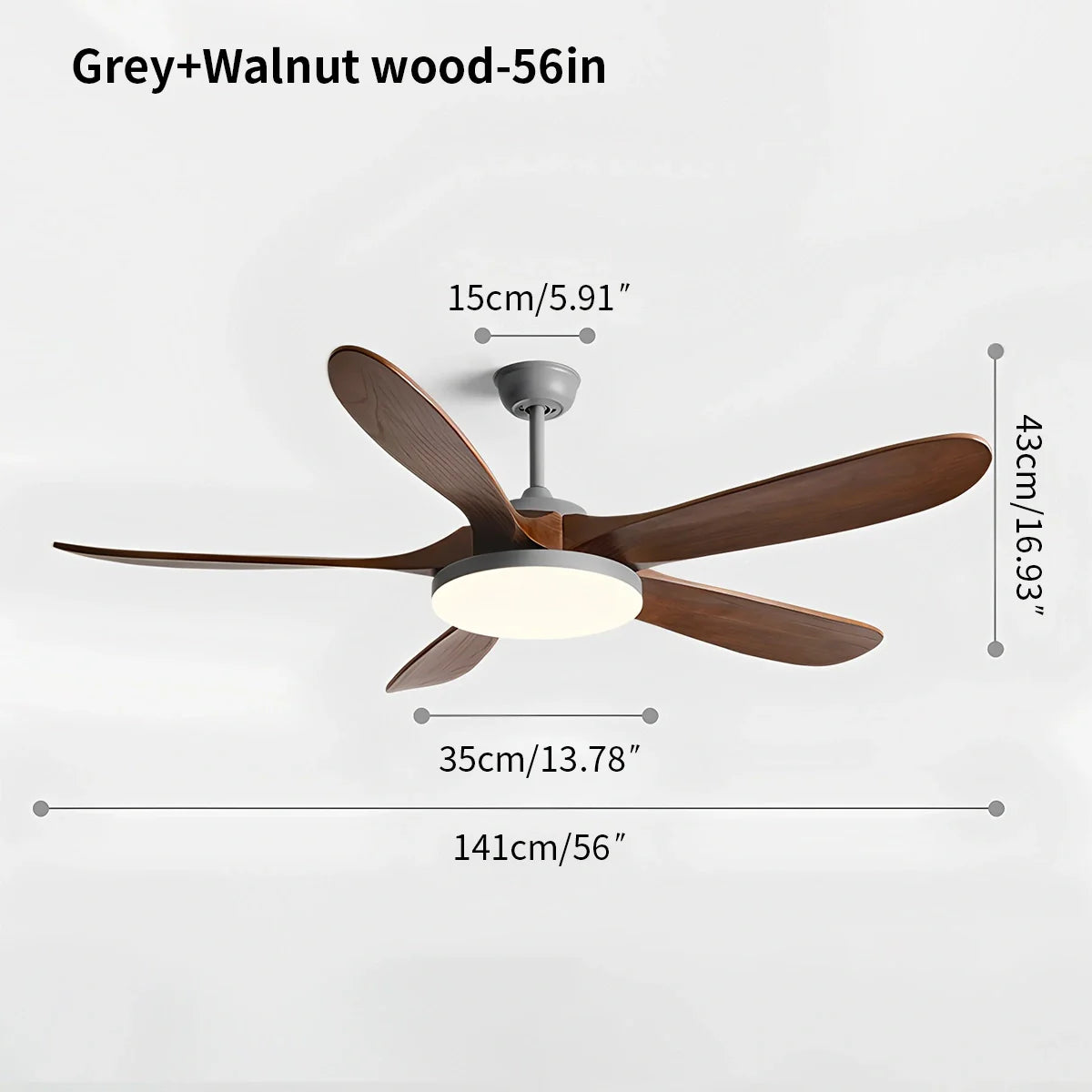 Feyran 5-leaf Solid Wood Ceiling Fan Light