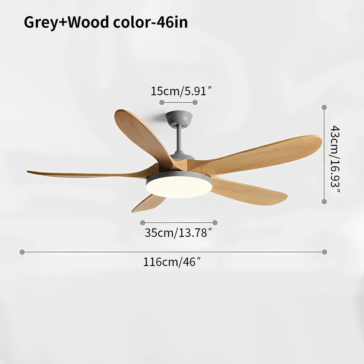 Feyran 5-leaf Solid Wood Ceiling Fan Light