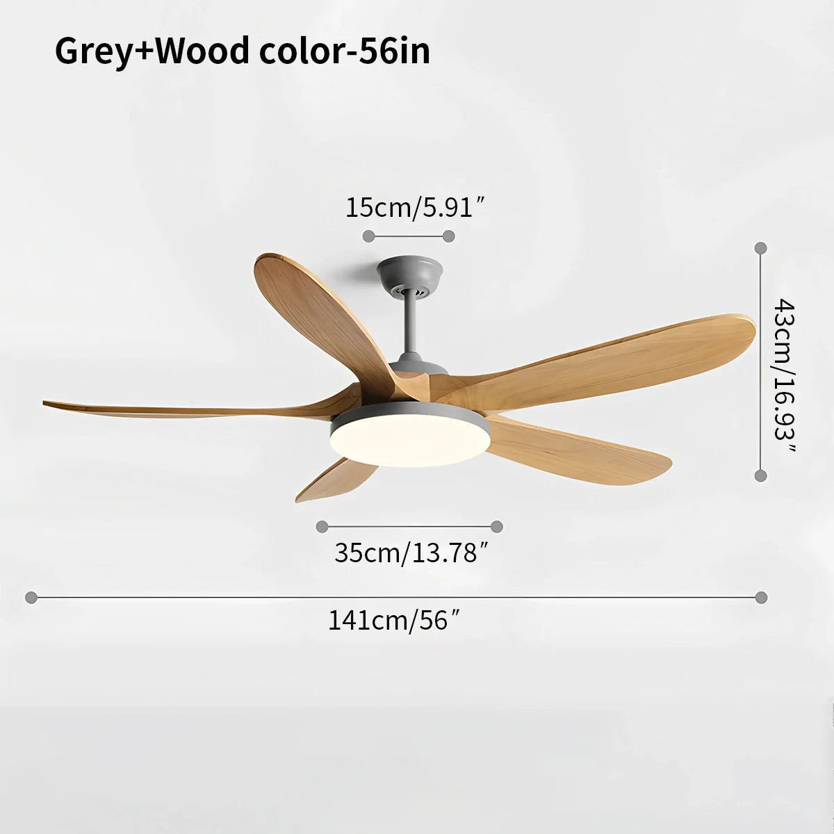 Feyran 5-leaf Solid Wood Ceiling Fan Light