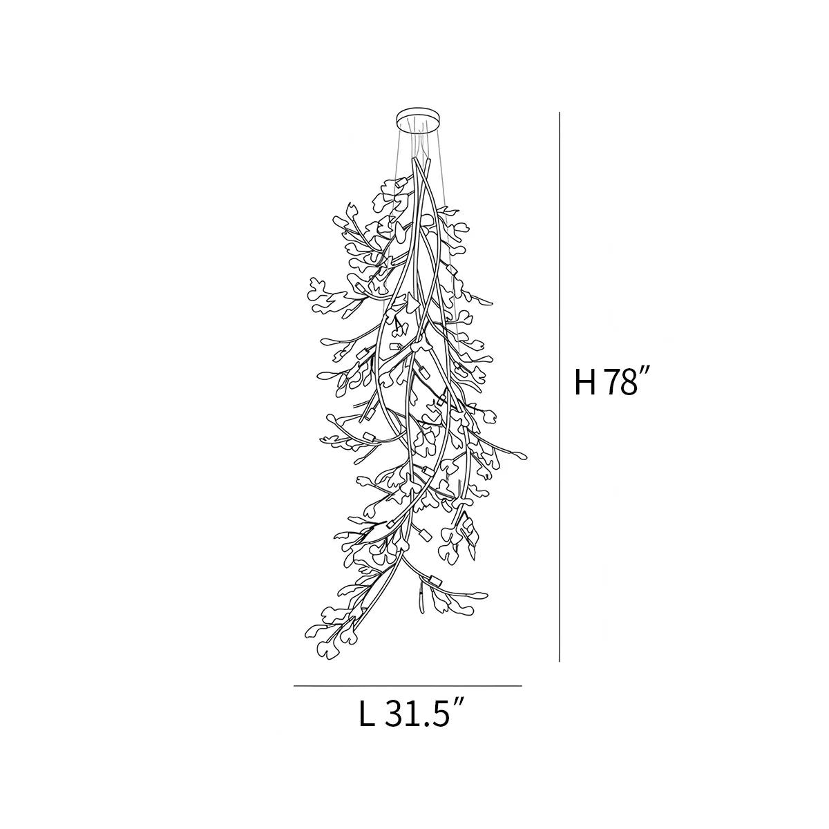 Feyran Ginkgo Long Branch Chandelier for High Ceiling