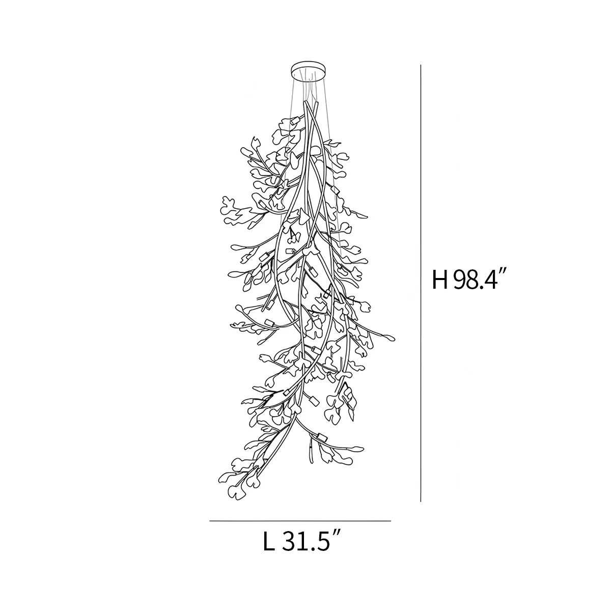 Feyran Ginkgo Long Branch Chandelier for High Ceiling