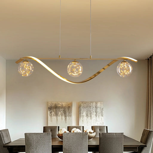 Linear LED Pendant Chandelier in Gold with Glass Globe Shade-Feyran