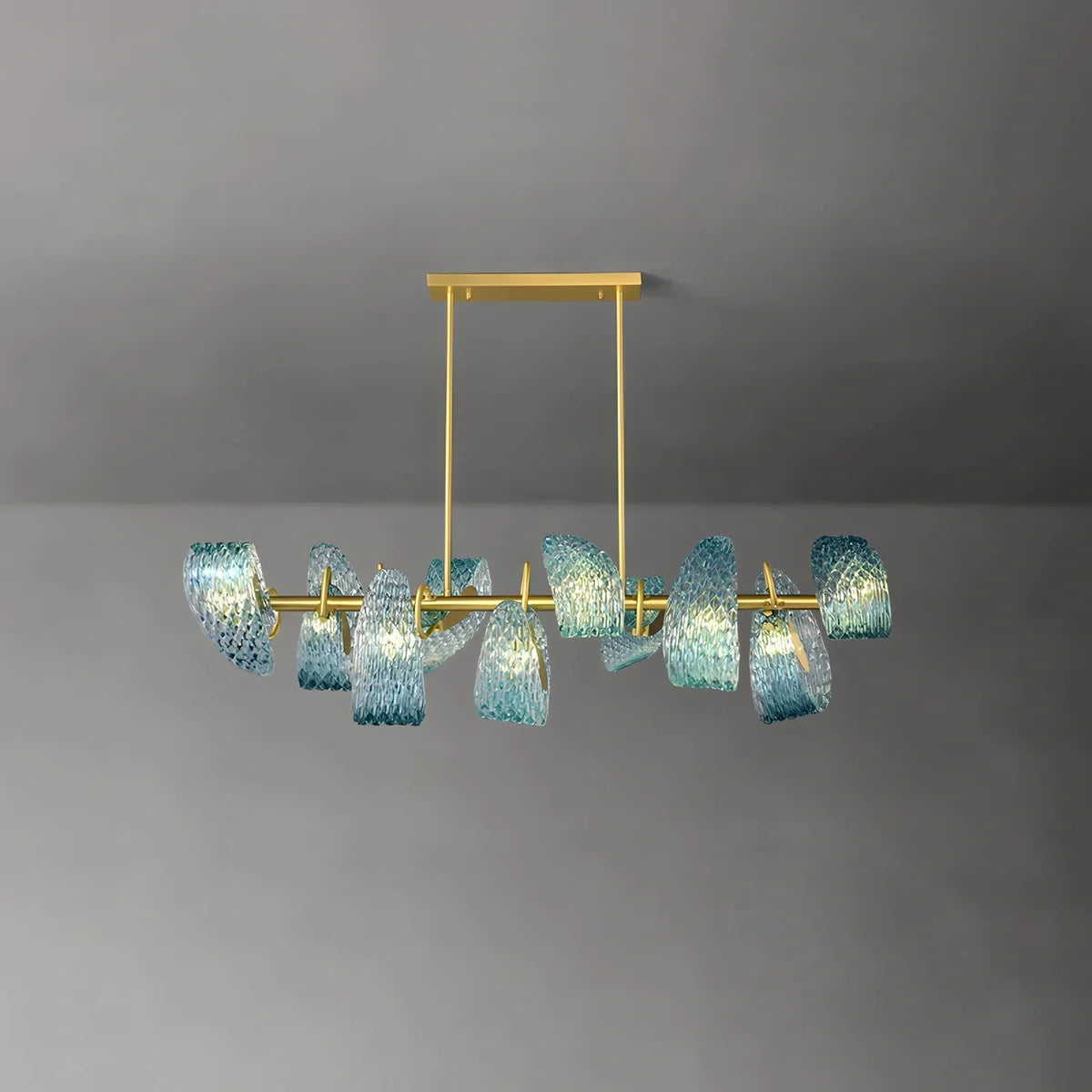 Feyran Peacock Blue Art Glass Chandelier for Dining Room