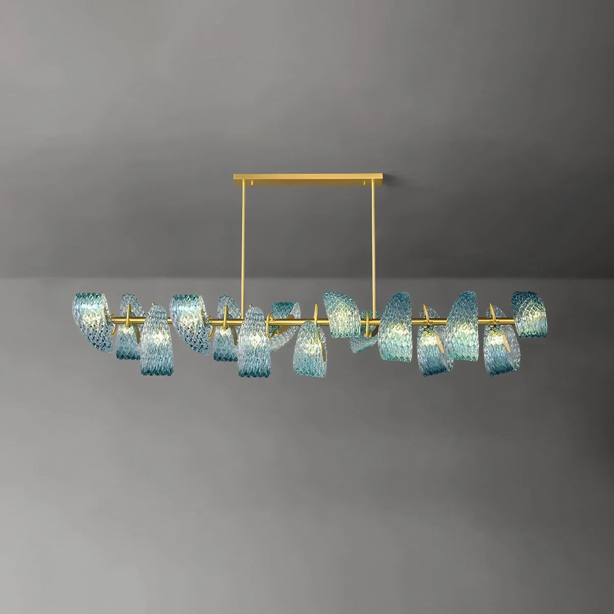 Feyran Peacock Blue Art Glass Chandelier for Dining Room