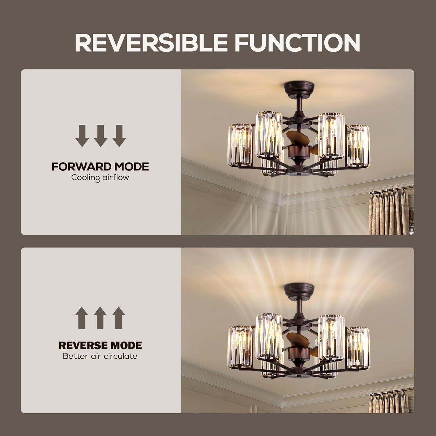 LumiBreeze 27 inch Crystal Fan Chandelier - Feyran