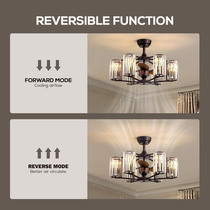 LumiBreeze 27 inch Crystal Fan Chandelier - Feyran