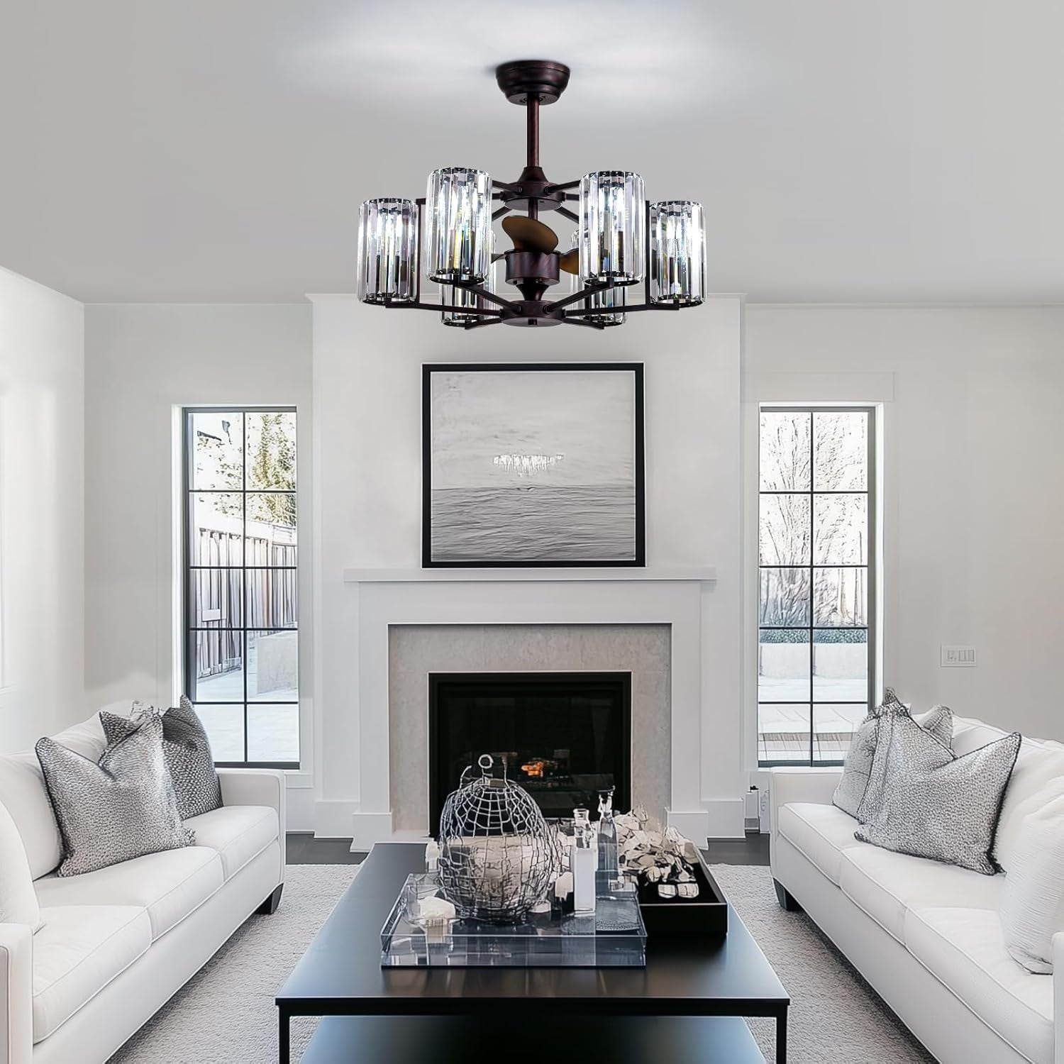 LumiBreeze 27 inch Crystal Fan Chandelier - Feyran