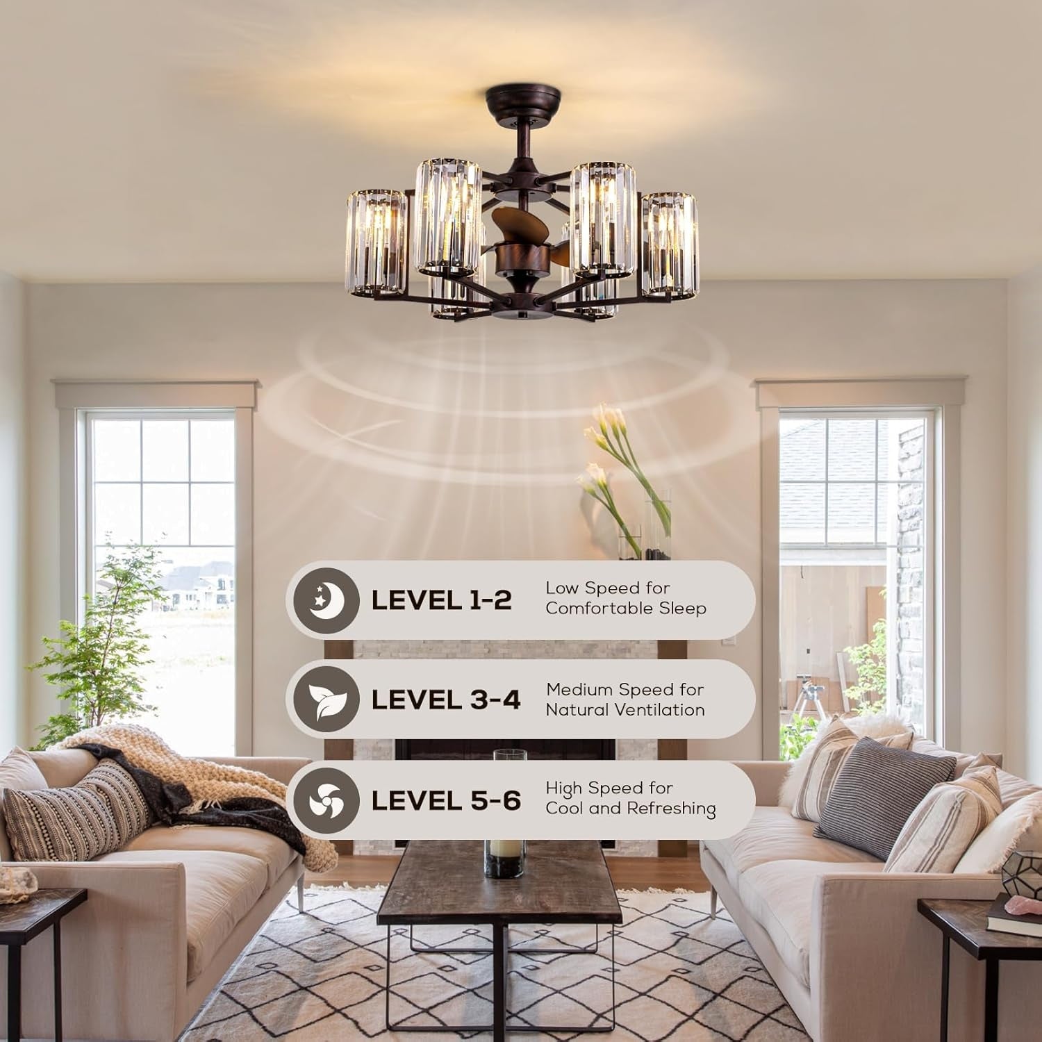 LumiBreeze 27 inch Crystal Fan Chandelier - Feyran