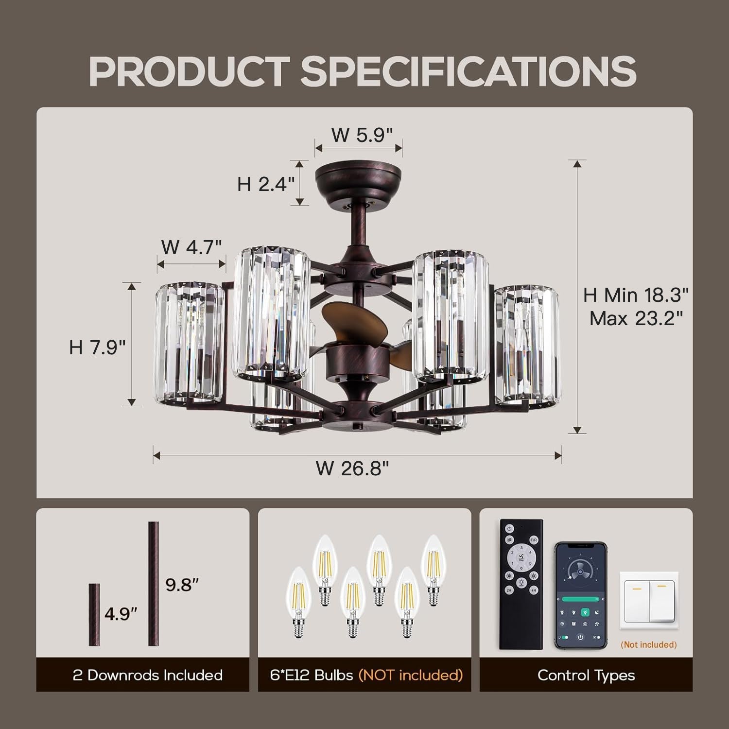 LumiBreeze 27 inch Crystal Fan Chandelier - Feyran