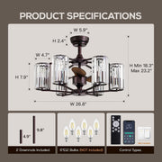 LumiBreeze 27 inch Crystal Fan Chandelier - Feyran