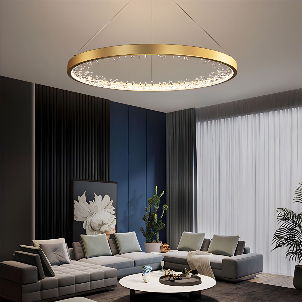 Feyran Luxury Circle Crystal Chandelier for Living Room