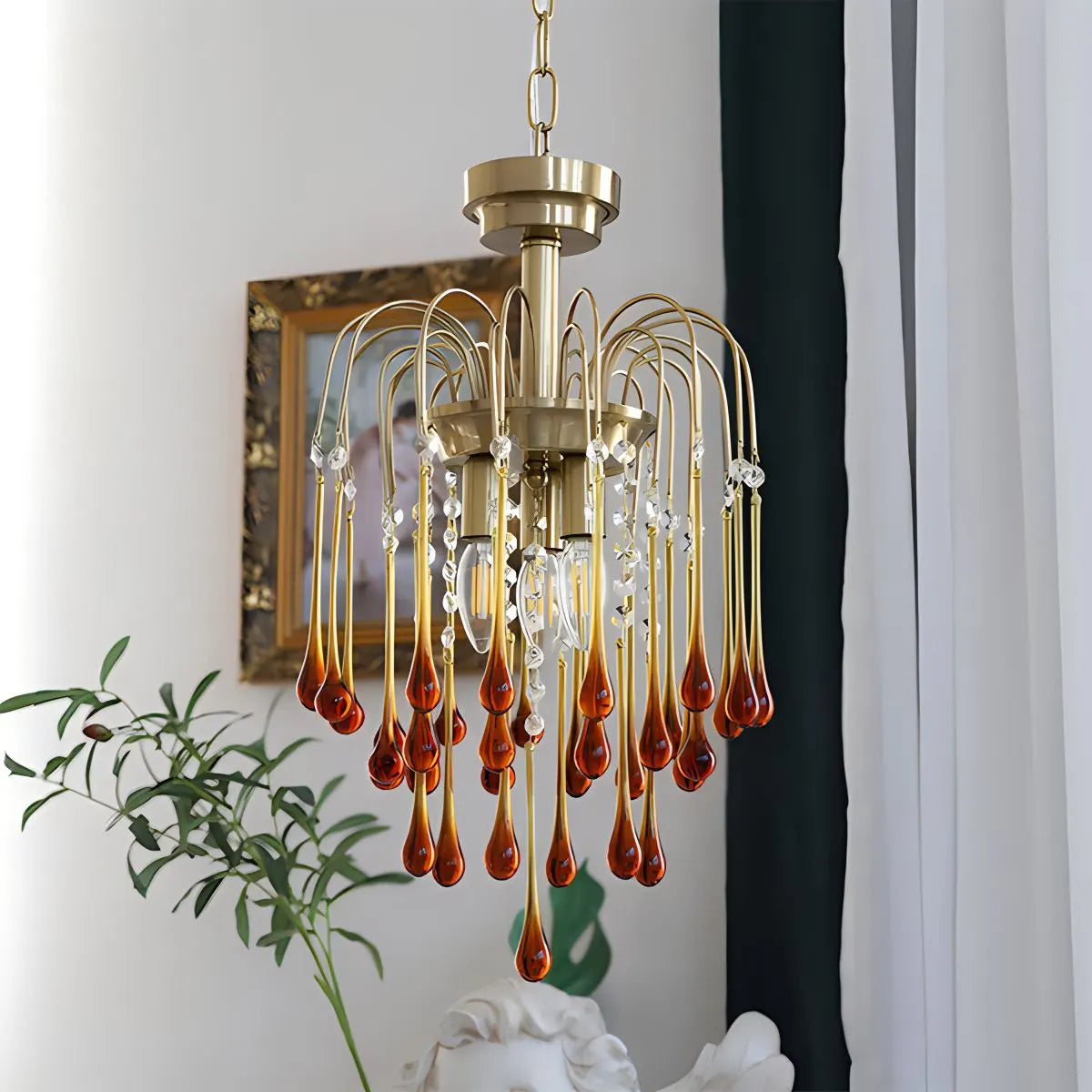 Feyran French Retro Water Drop Glass Chandelier