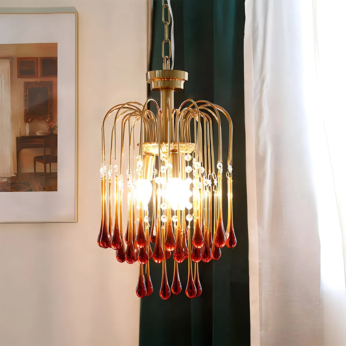 Feyran French Retro Water Drop Glass Chandelier