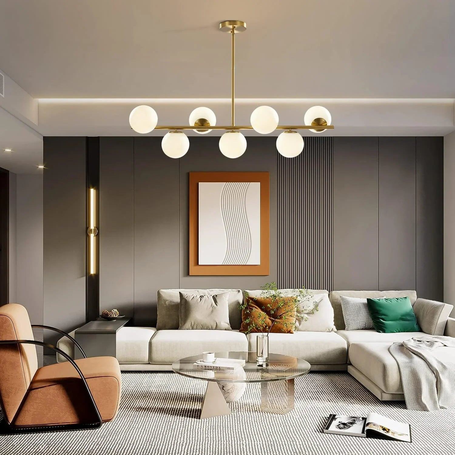 Glass Globe Gold Sputnik Chandelier-Feyran