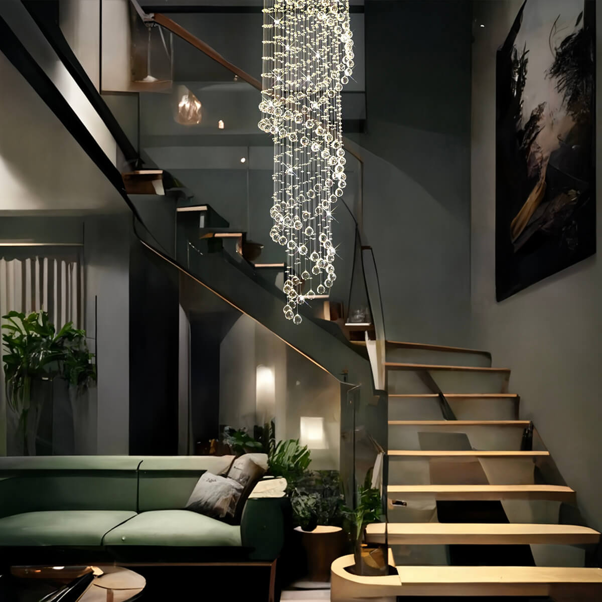 Modern-Spiral-Raindrop-Chandelier-Staircase | Feyran