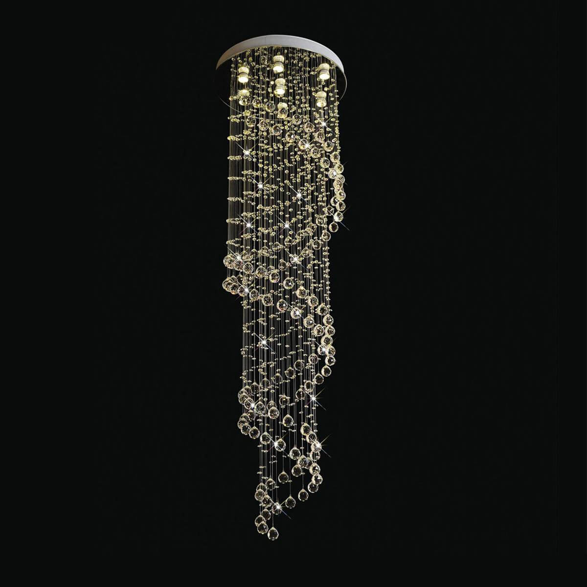 Modern-Spiral-Raindrop-Chandelier-front-view-black | Feyran