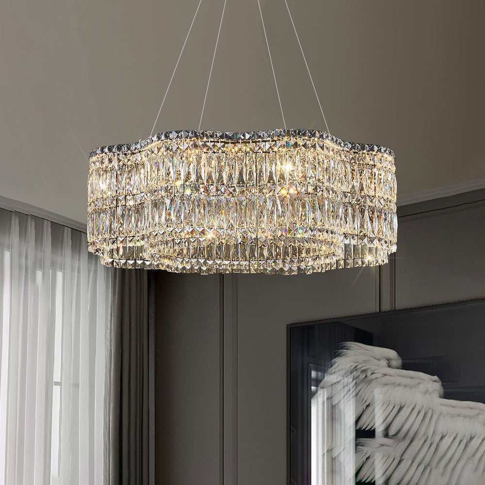 Modern Floral K9 Crystal Chandelier in Chrome - Feyran