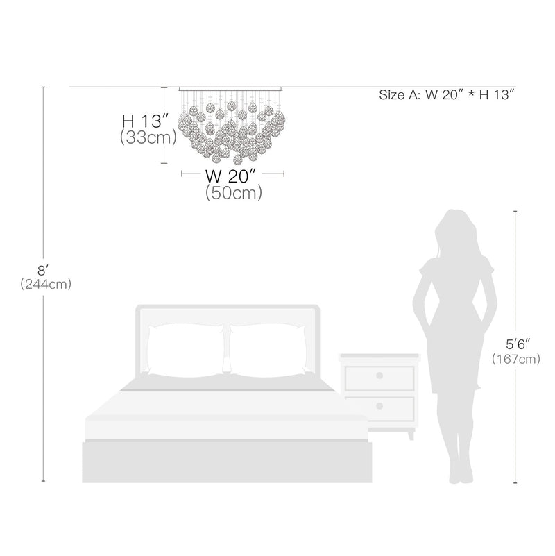 Modern Flush Mount Crystal Chandelier - Fruit Shaped Ceiling Light - Size Dimension
