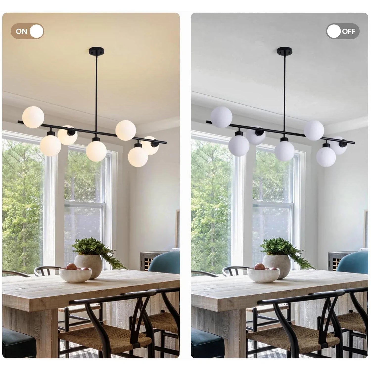 Modern Linear Black Chandelier with Milk Glass Globes - Feyran