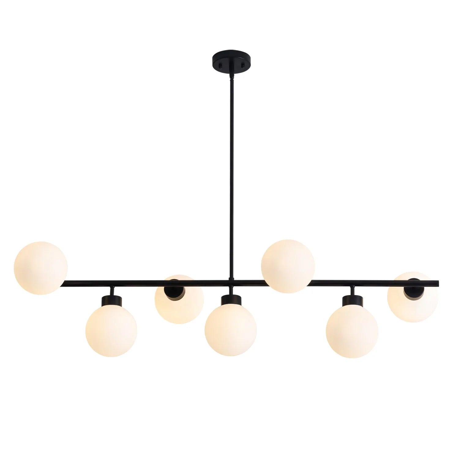 Modern Linear Black Chandelier with Milk Glass Globes - Feyran