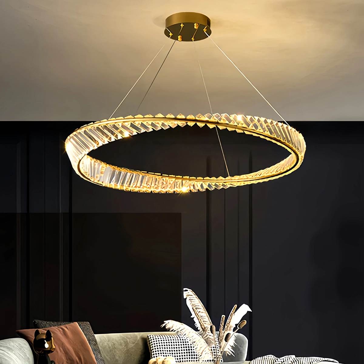 Feyran Modern Luxury Metal Glass Ring Chandelier