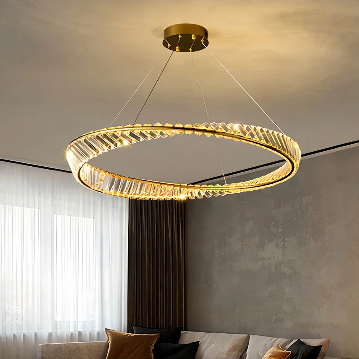 Feyran Modern Luxury Metal Glass Ring Chandelier