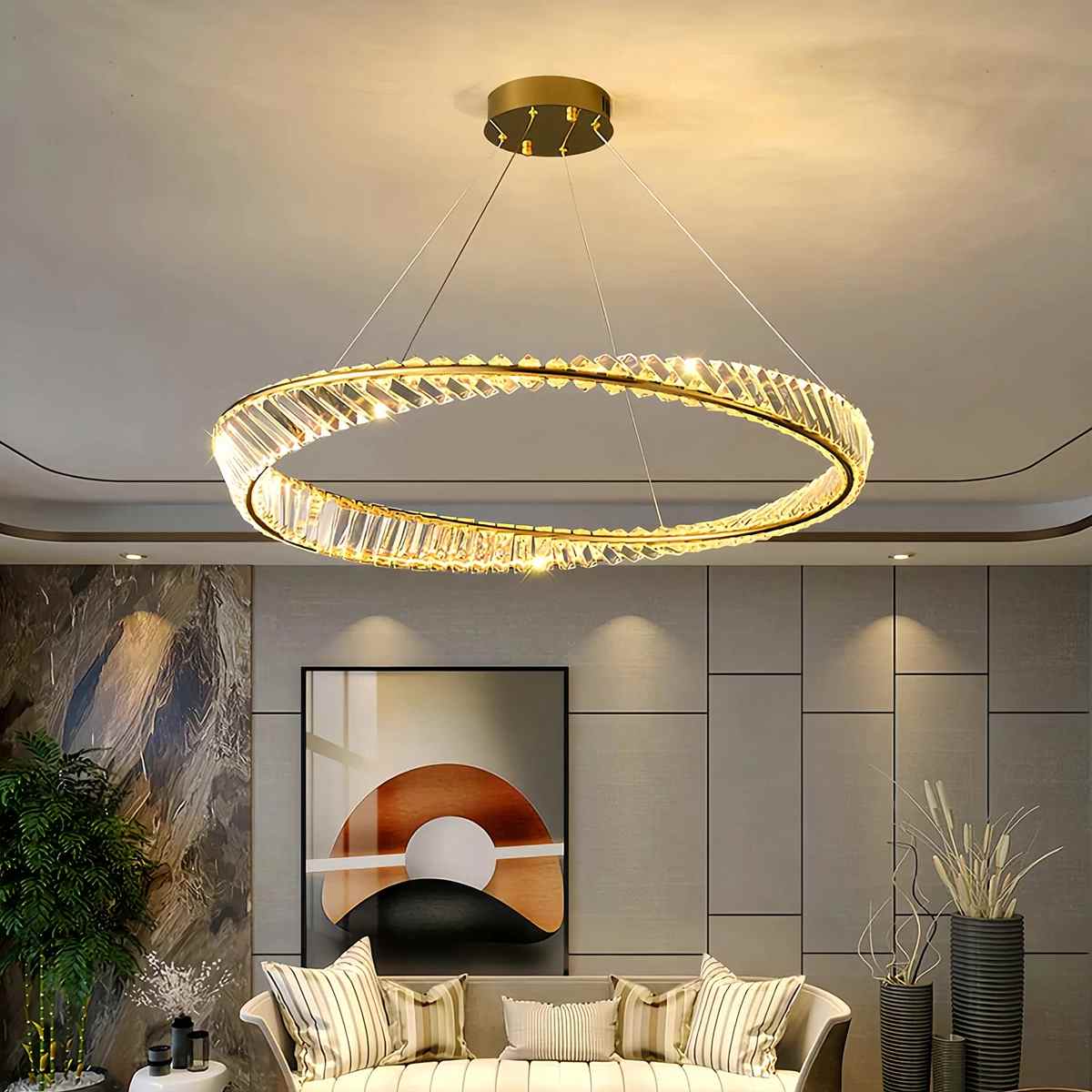 Feyran Modern Luxury Metal Glass Ring Chandelier