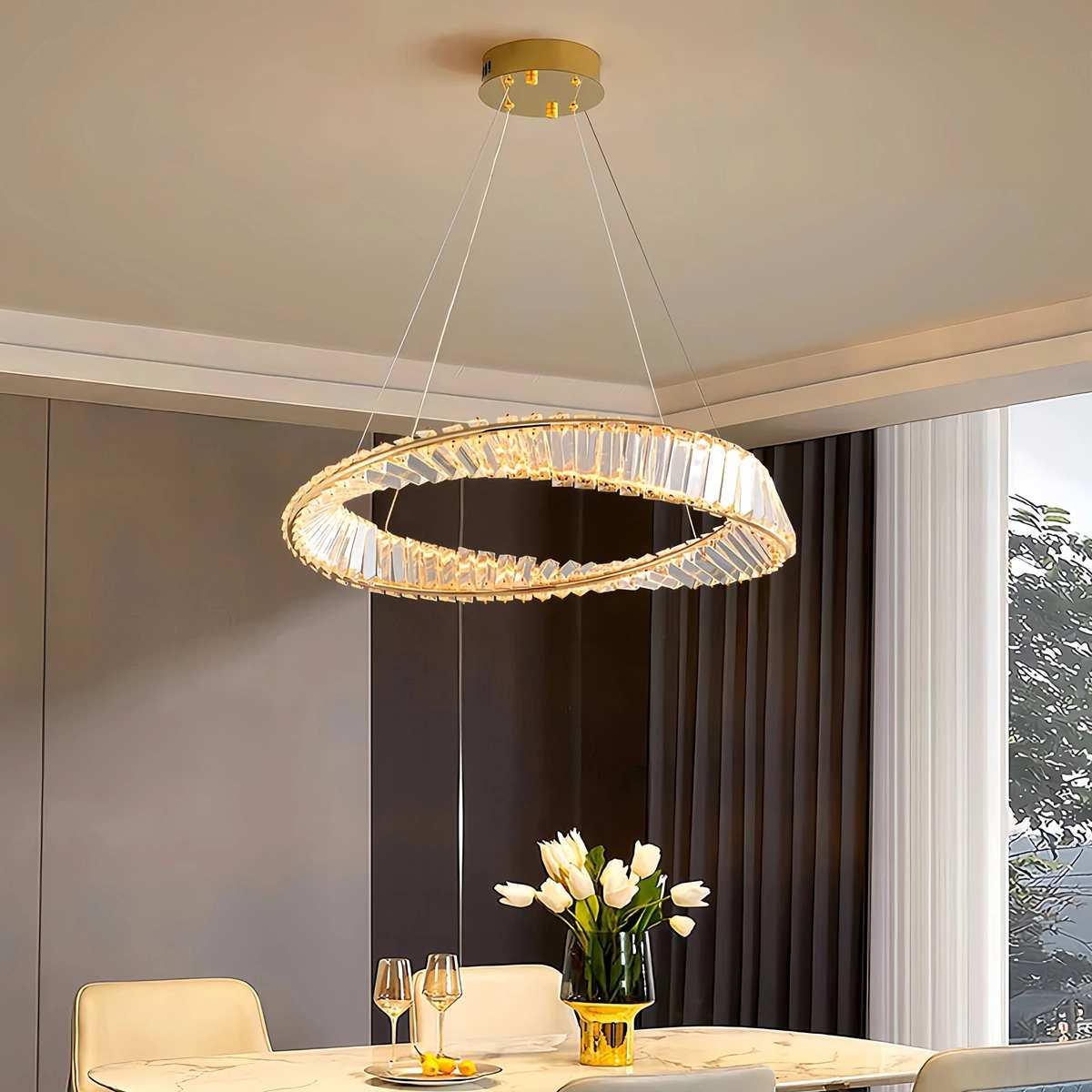 Feyran Modern Luxury Metal Glass Ring Chandelier