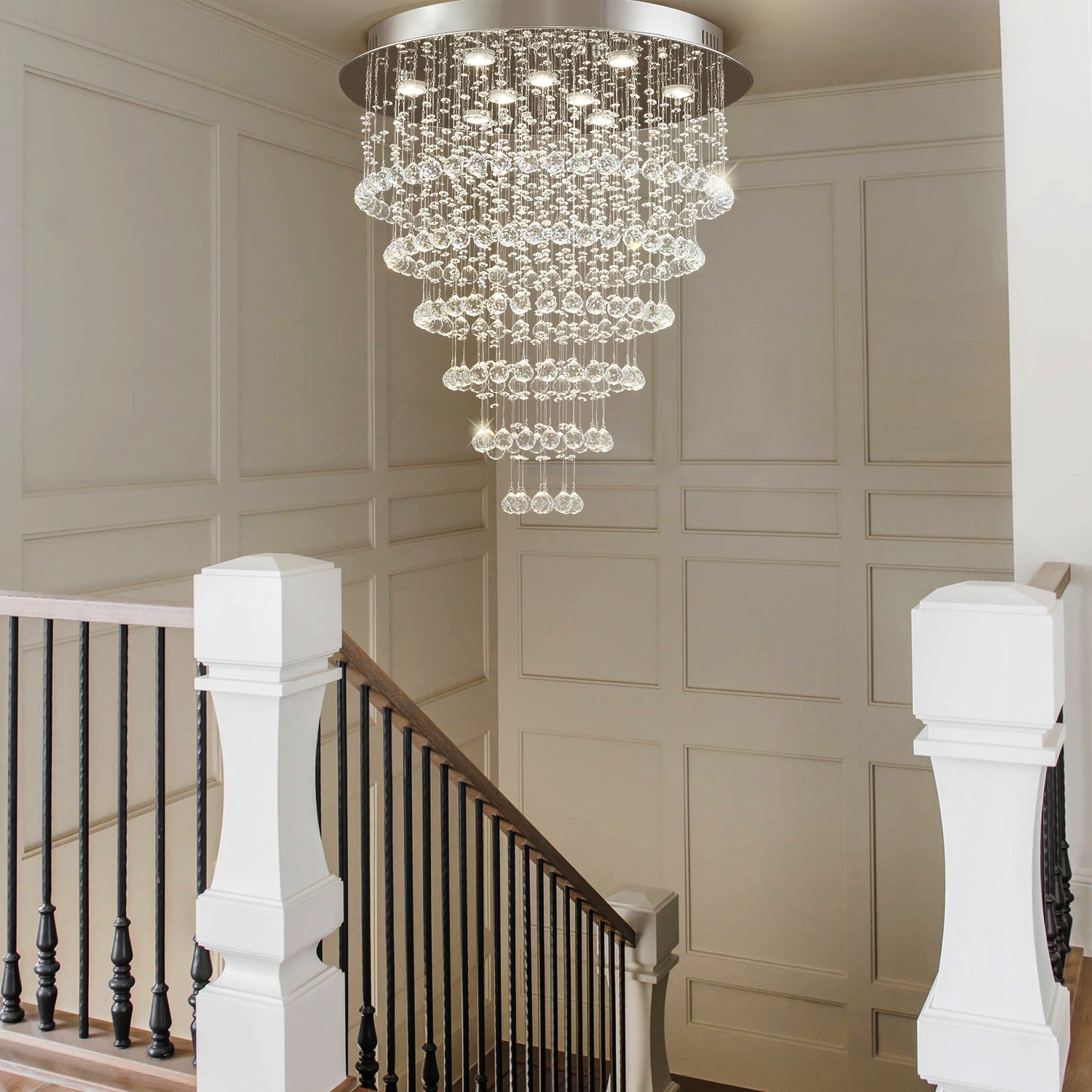 Multi Layer Round Crystal Chandelier Ceiling Lights - Staircase | Feyran