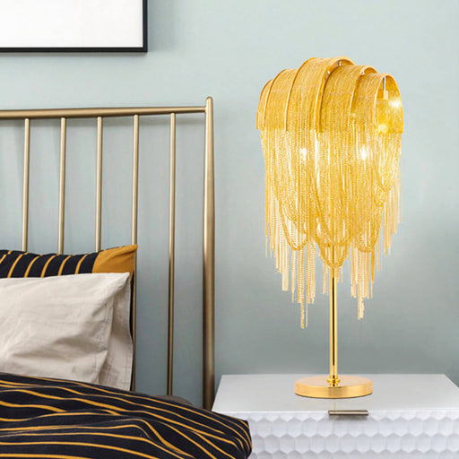 Nordic-postmodern-bedroom-tassel-aluminum-chain-table-lamp-Bedside | Feyran